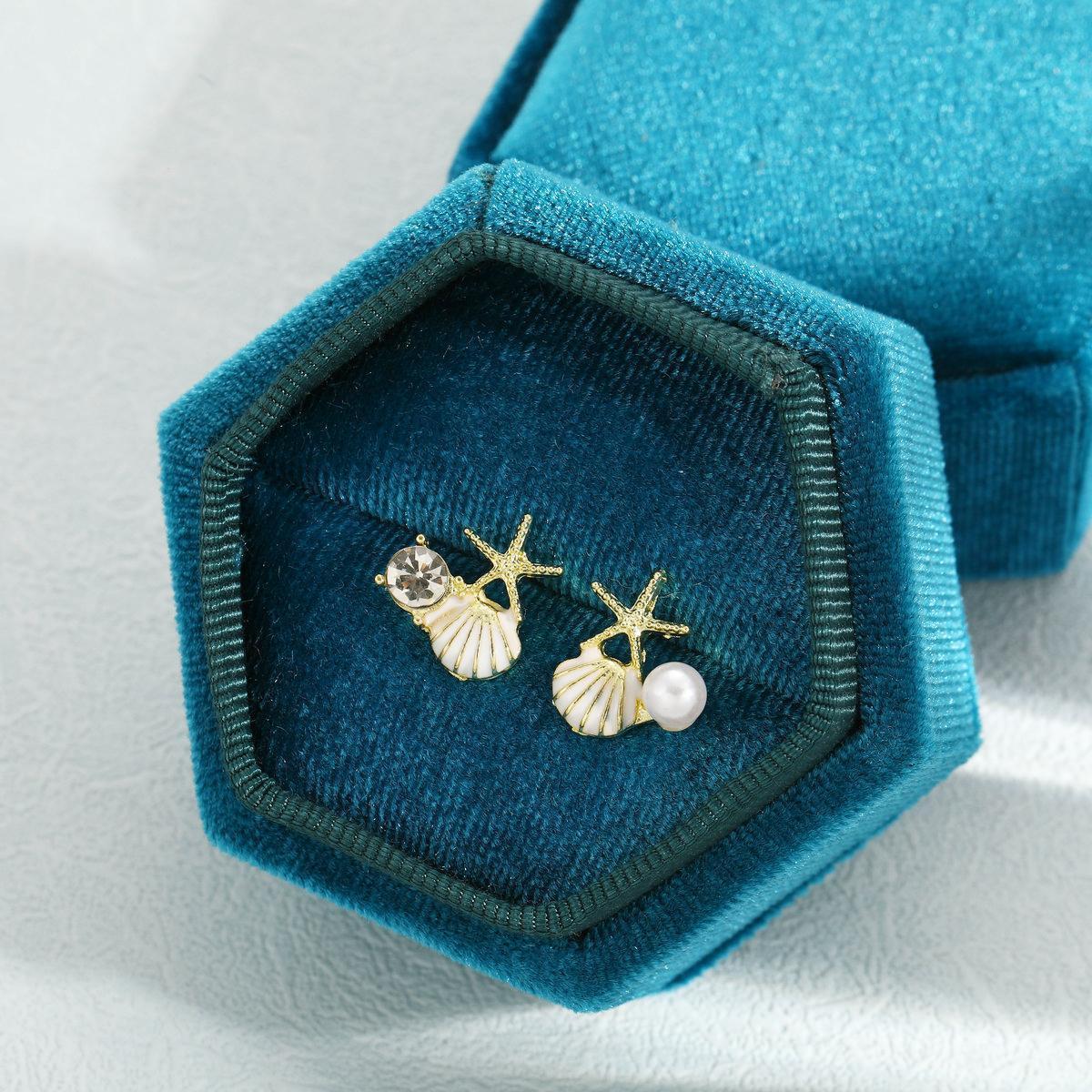 Starfish & Shell Pearl Stud Earrings