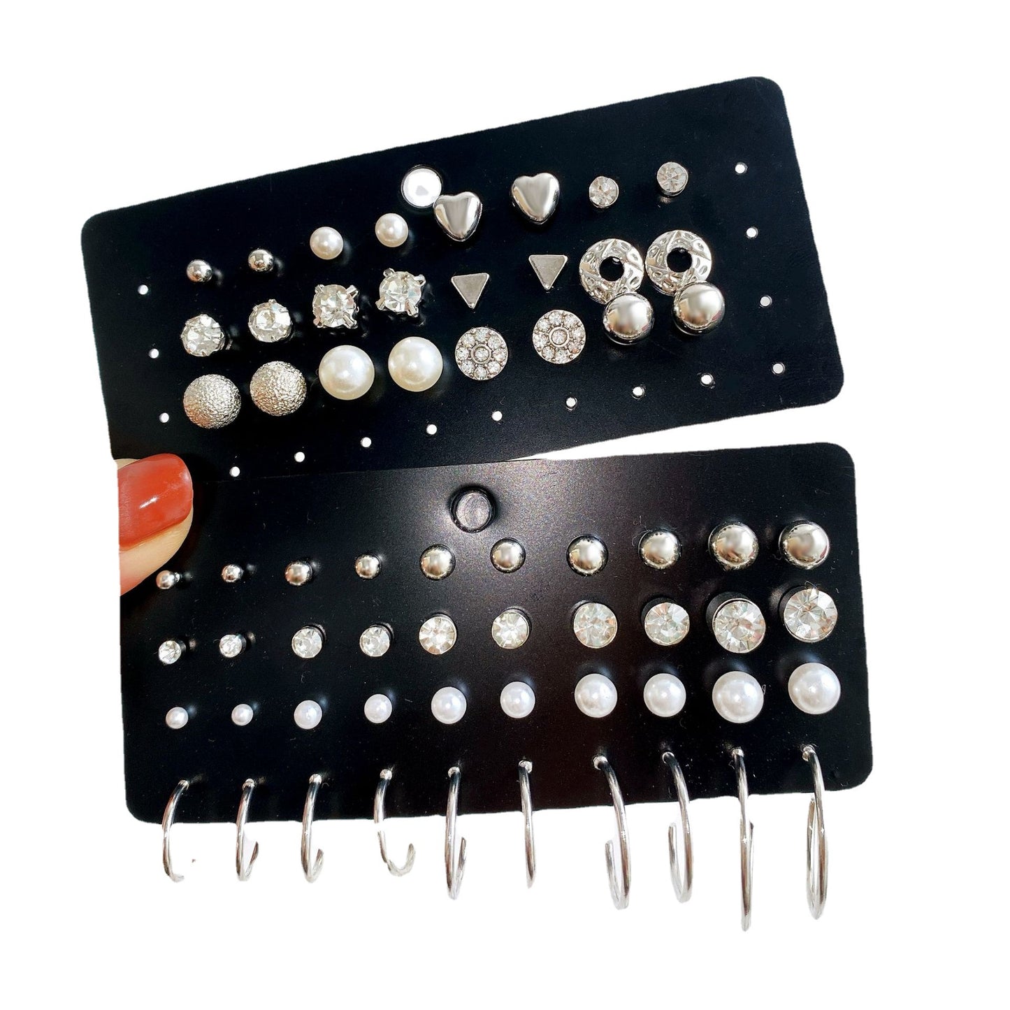 20-Pair Imitation Pearl & Zircon Earring Set