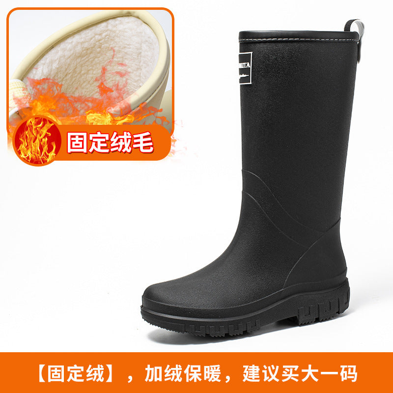 Tall rain shoes women's velvet warm and waterproof