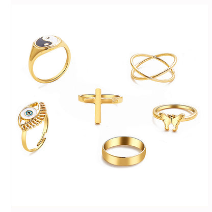 Eye Tai Chi Cross Butterfly Ring Set