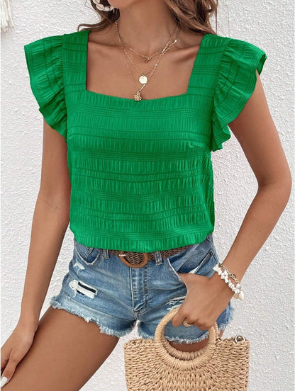 Square neck ruffle shirt top