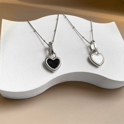 Black and white double-sided love titanium steel necklace