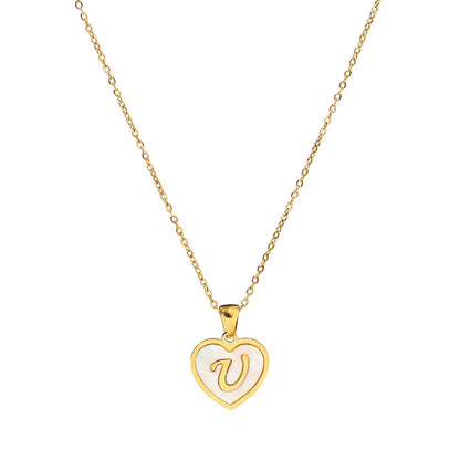 Titanium steel heart-shaped 26 English letter necklace