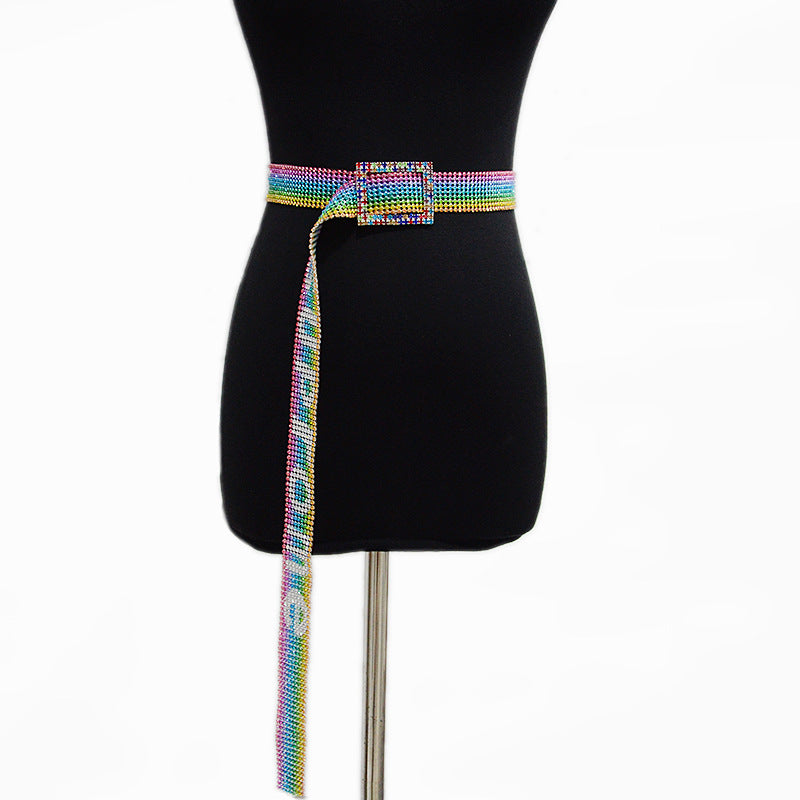 Colorful nine-row full rhinestone belt