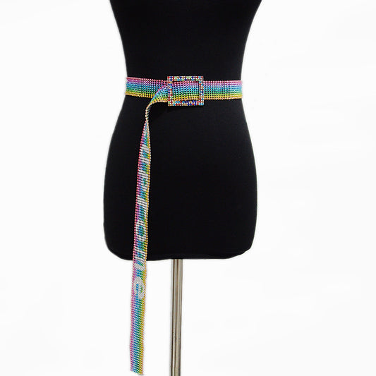 Colorful nine-row full rhinestone belt