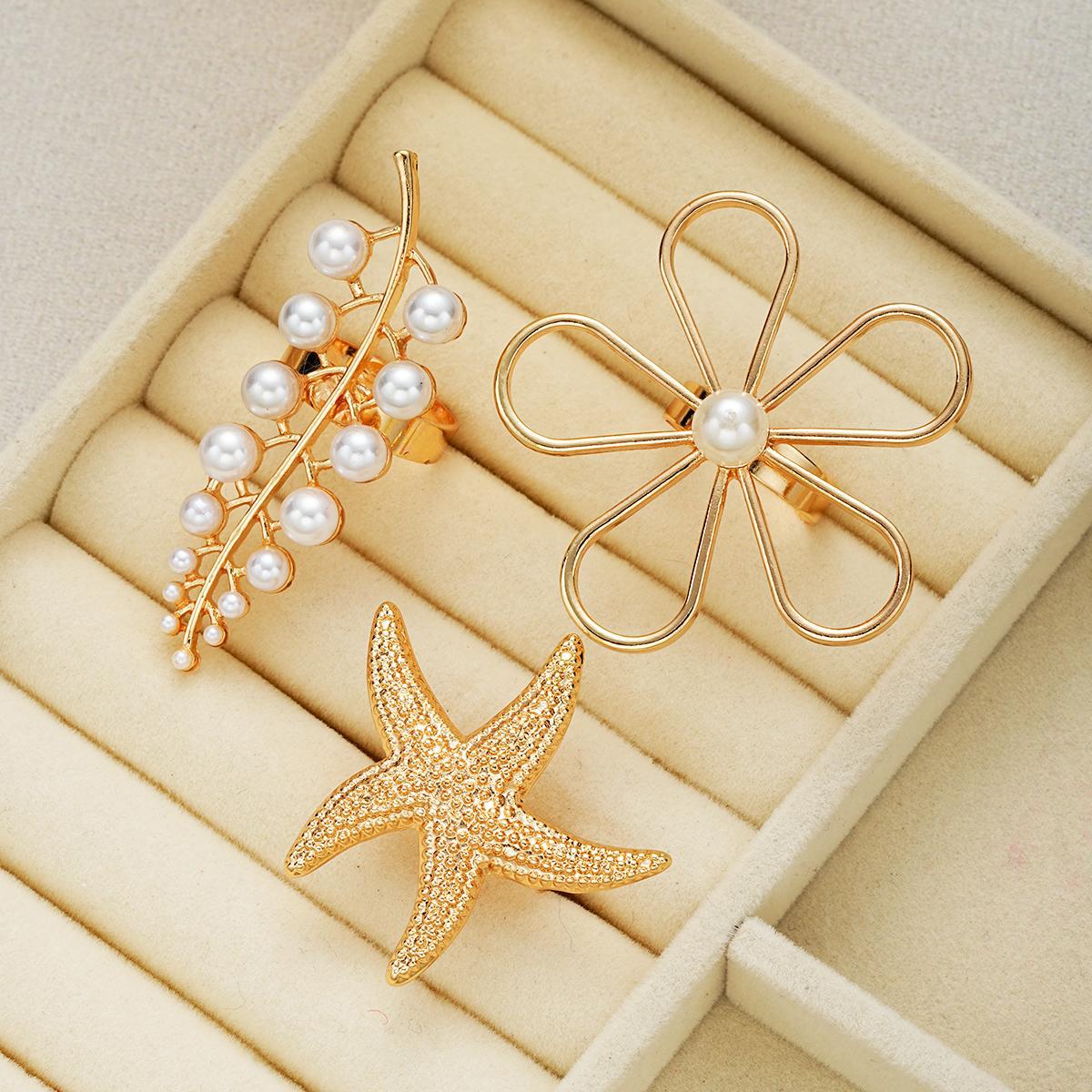 3-Piece Starfish Pearl Ring Set