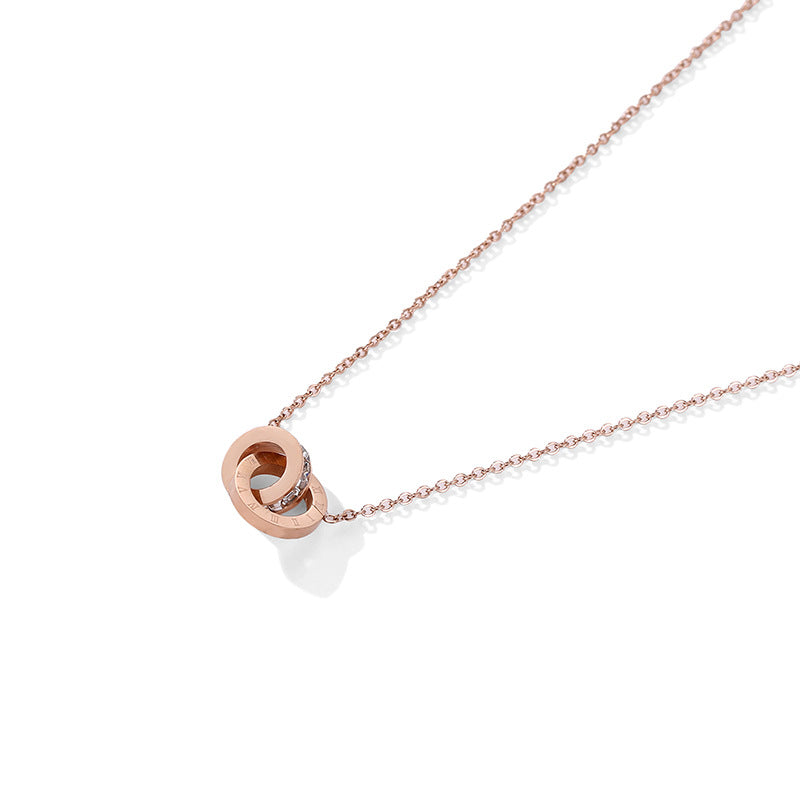 Women's Titanium Steel Roman Double-Interlock Clavicle Necklace — Red