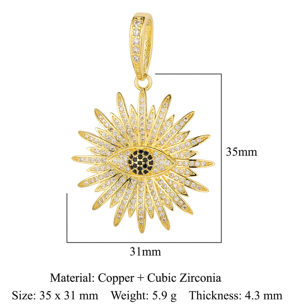 Colgante de cobre y circonita con forma de sol y loto de dinosaurio 