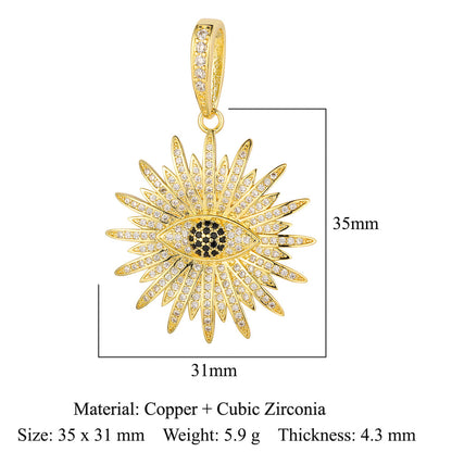 Colgante de cobre y circonita con forma de sol y loto de dinosaurio 