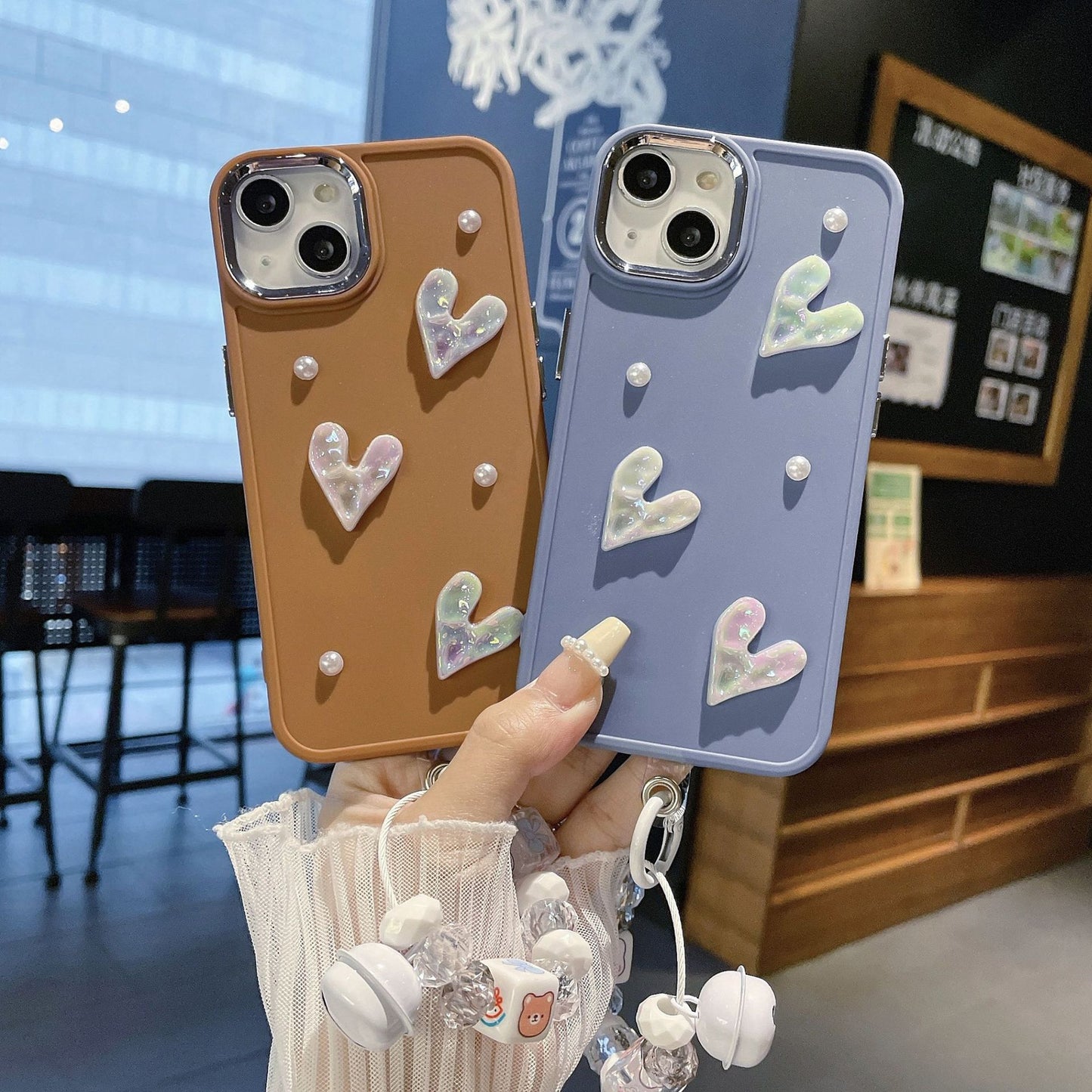 Apple 15 Pro Metal Frame Pearl Heart iPhone 7P/XR Solid Color Case