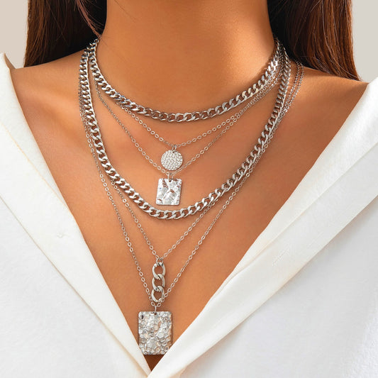 Stacked Hip Hop Suit Square Necklace