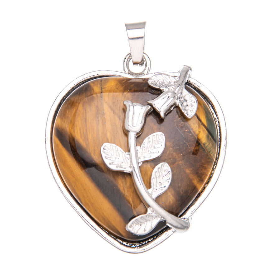 Colar de cristal ametista com pingente de rosa em formato de coração 