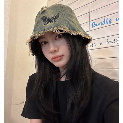 Vintage Embroidered Butterfly Denim Bucket Hat