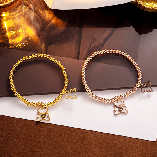 Pulseira de contas de aço de titânio com concha de urso fofo - atacado 