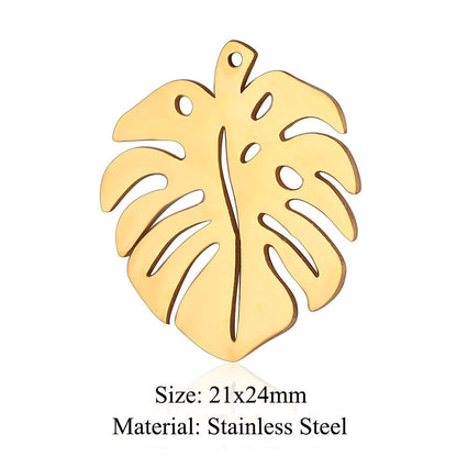 Colgante de acero de titanio con forma de flor y hoja, 5 unidades por bolsa 