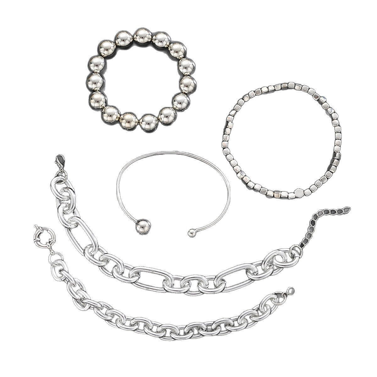Exaggerated Aluminum & Iron Chain Bracelet Set