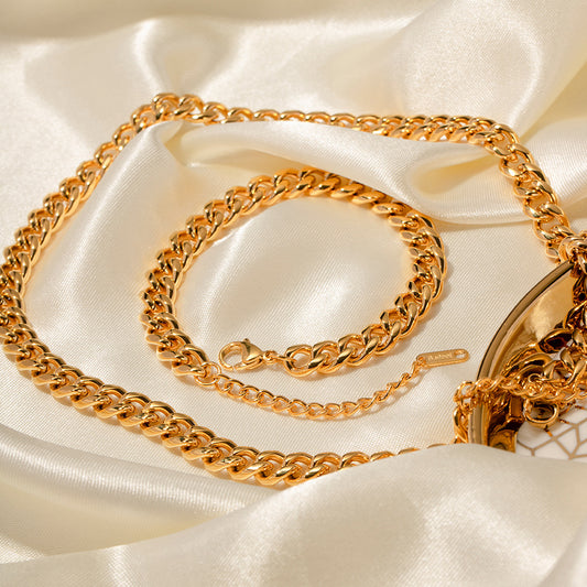 Collar y pulsera con colgante de cadena cubana 