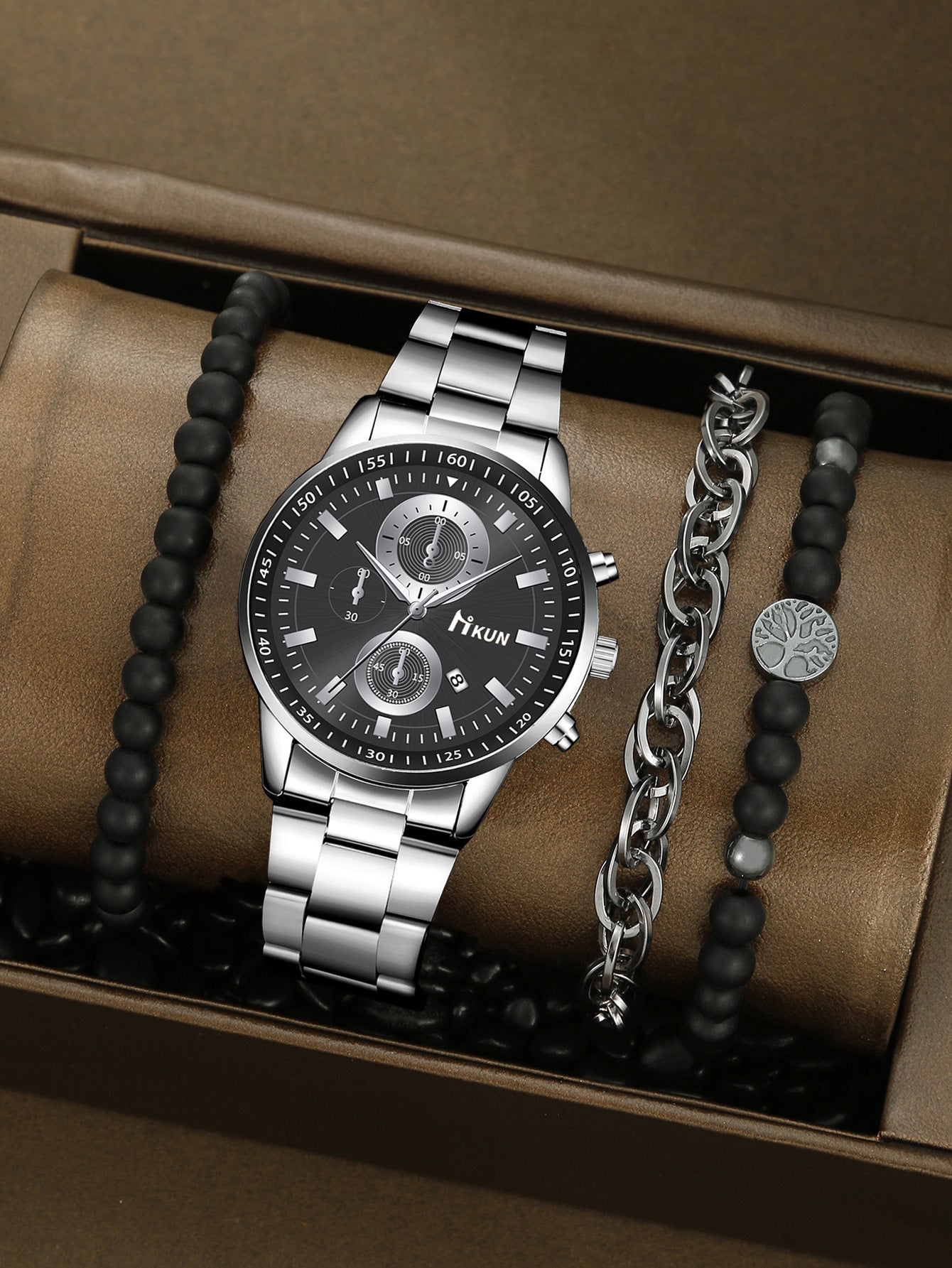 Trendy Beaded Men's Watch Set