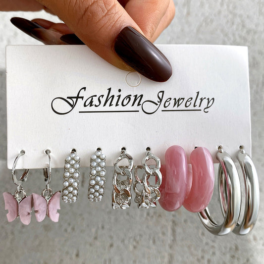 5-Piece Pink Acrylic & Pearl Earring Set