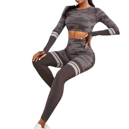 Conjunto de yoga de manga larga con camuflaje de primera calidad 