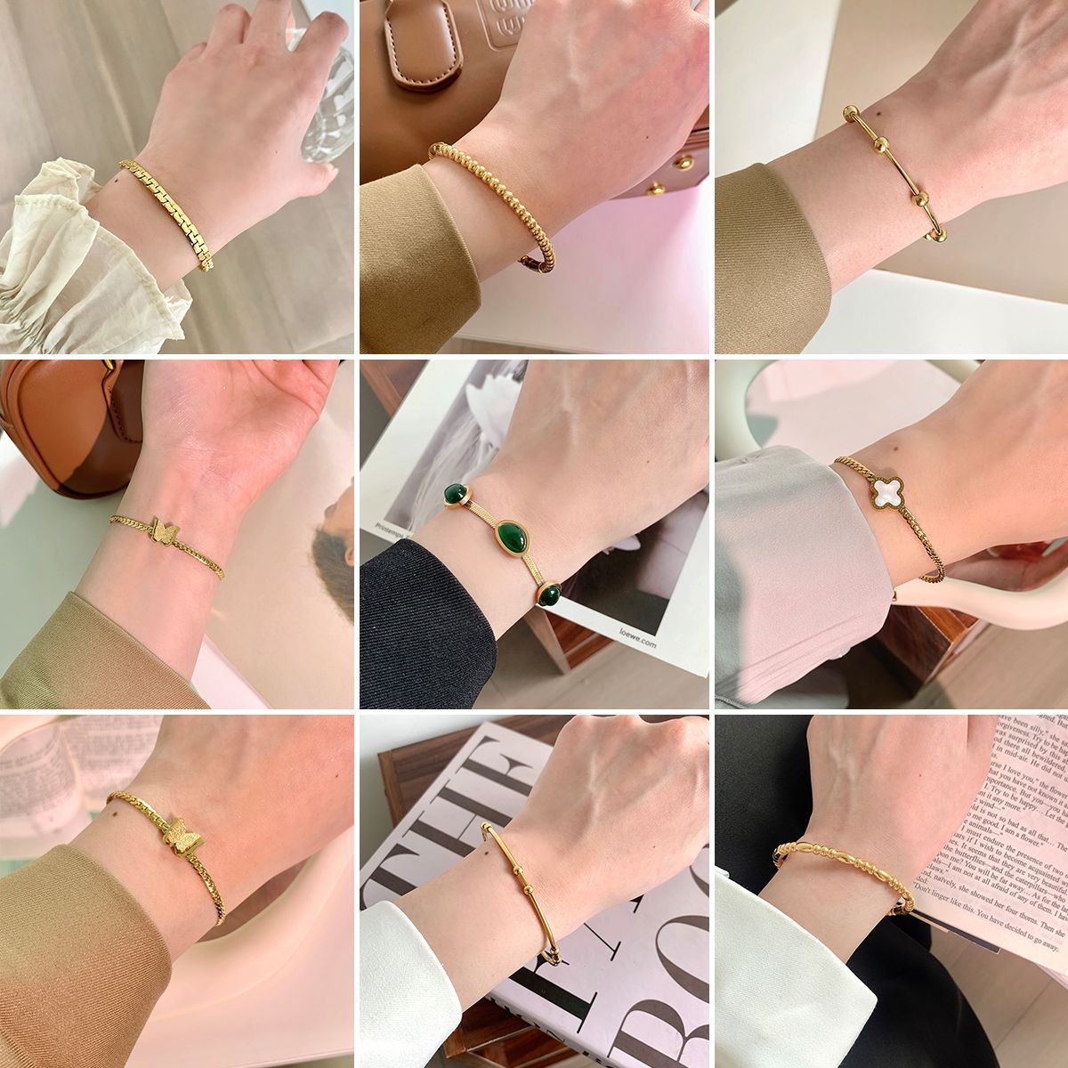 French Retro Titanium Steel Snakebone Bracelet — Four-Leaf Clover Charm