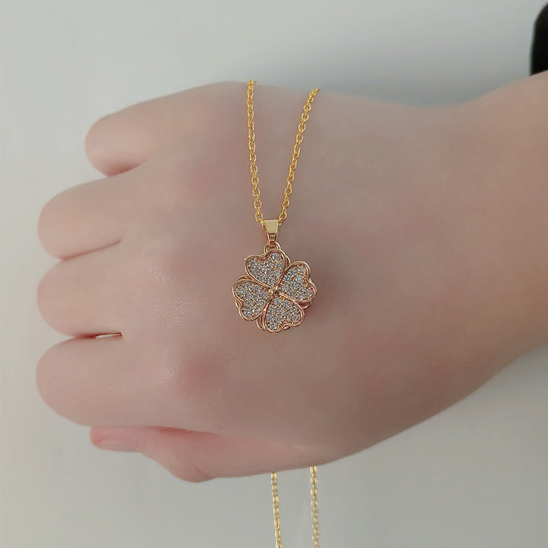 Rotating Windmill Sunflower Zircon Copper Pendant Necklace