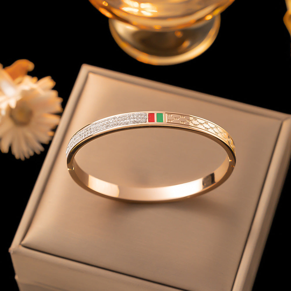 Women's Red & Green Enamel 18K Gold-Plated Titanium Steel Oval Bracelet