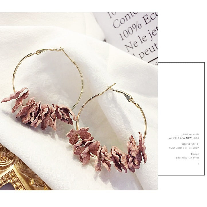 Fabric flower sparkling diamond earrings