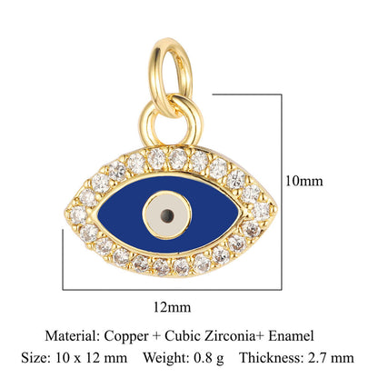 Colgante de cobre y circonita con forma de ojo del diablo y siete cuentas 