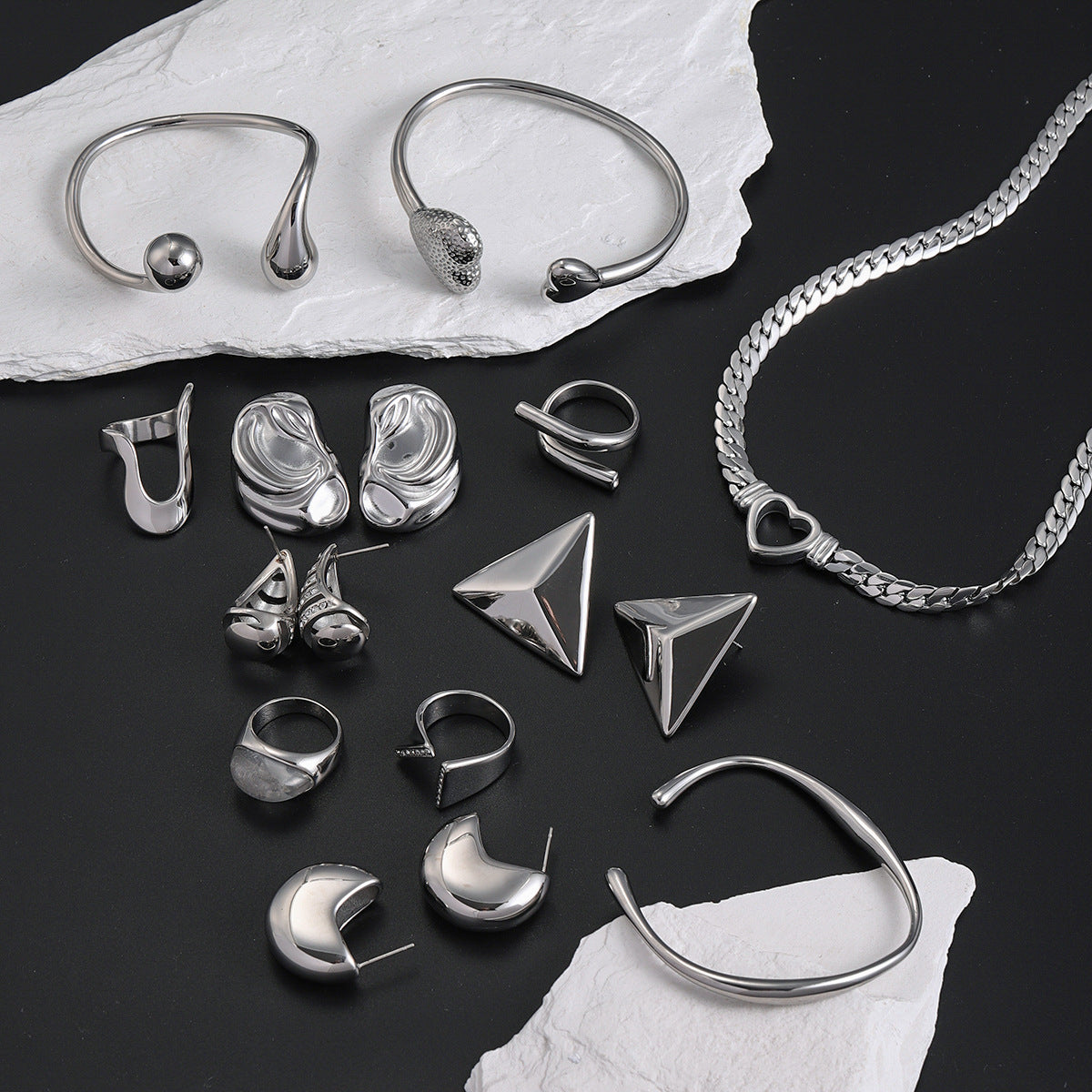 Bracelet Steel Ring Polished Earrings