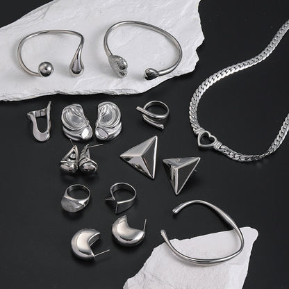 Bracelet Steel Ring Polished Earrings