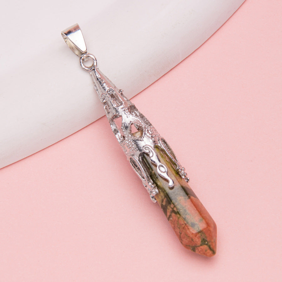 Crystal Agate Hexagonal Pyramid Pendulum Pendant