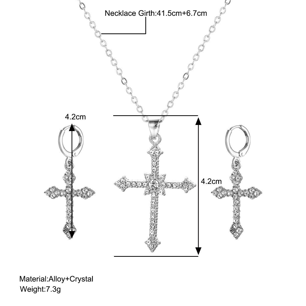 Rhinestone Cross Necklace & Earring Set