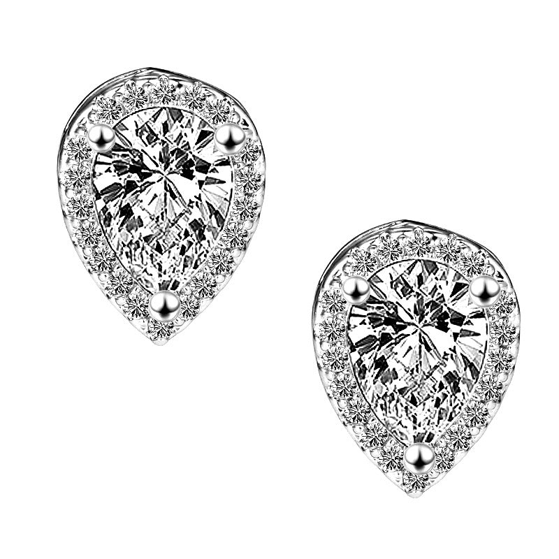 Temperamental diamond teardrop-shaped four-claw earrings