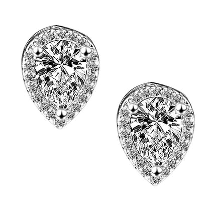 Temperamental diamond teardrop-shaped four-claw earrings