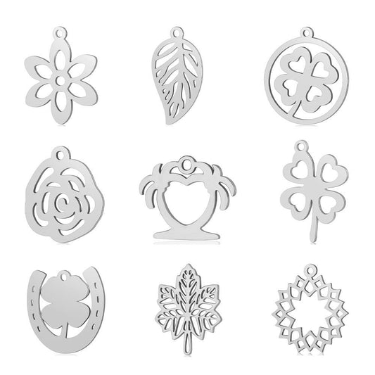 5 pcs/bag leaf flower titanium steel pendant four-leaf clover