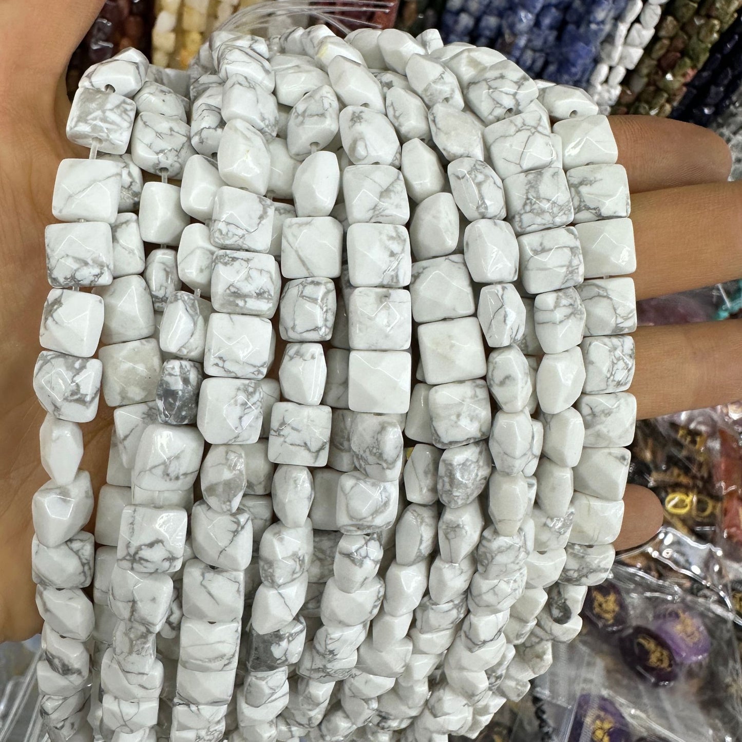 8*8MM 25pcs/string natural stone cut square loose beads