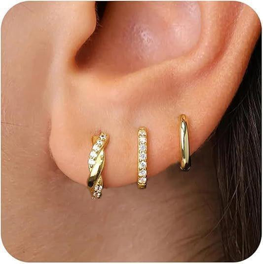 Gold Plated Geometric Zircon Earring Set