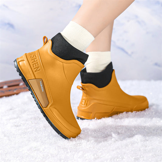 Short tube velvet rain boots non-slip