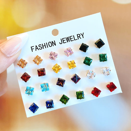Colorful Zircon Stud Earring Set