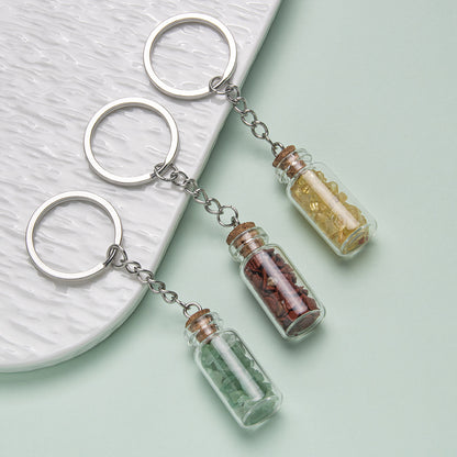 Crushed Agate Wishing Bottle Stainless Steel Keychain Pendant