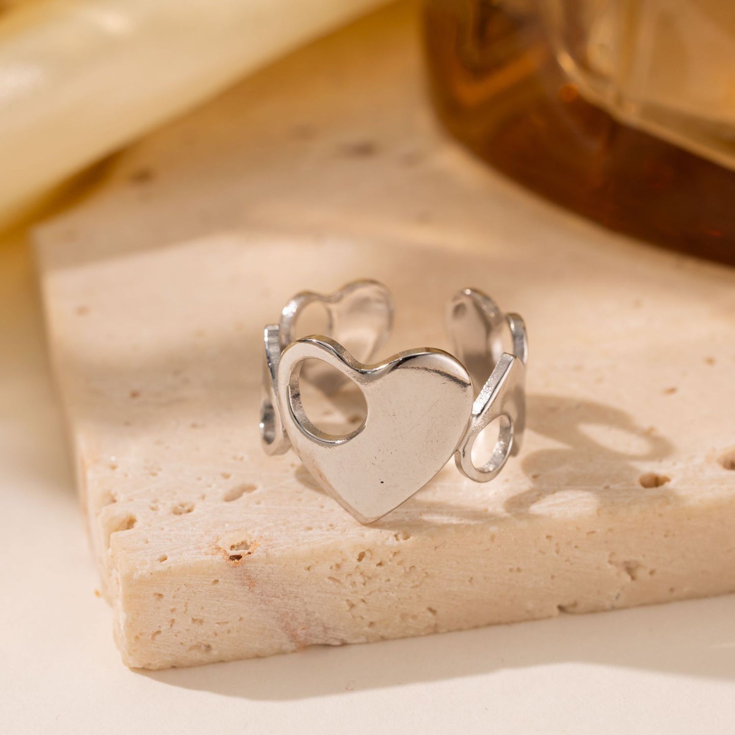18K Gold Titanium Steel Heart Ring