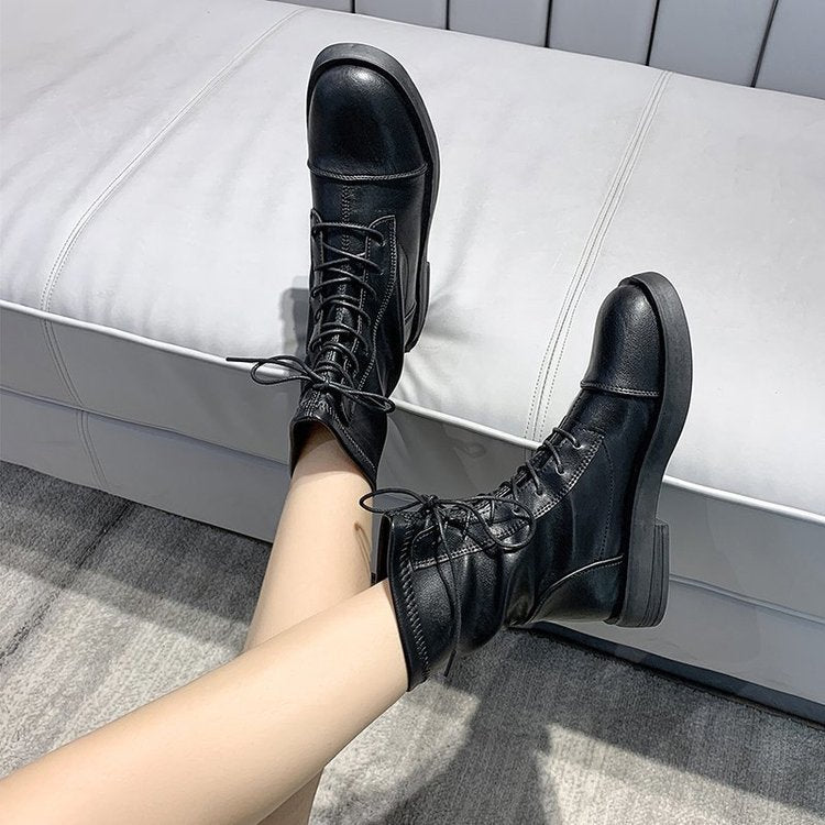 Fashion lace-up flat boots