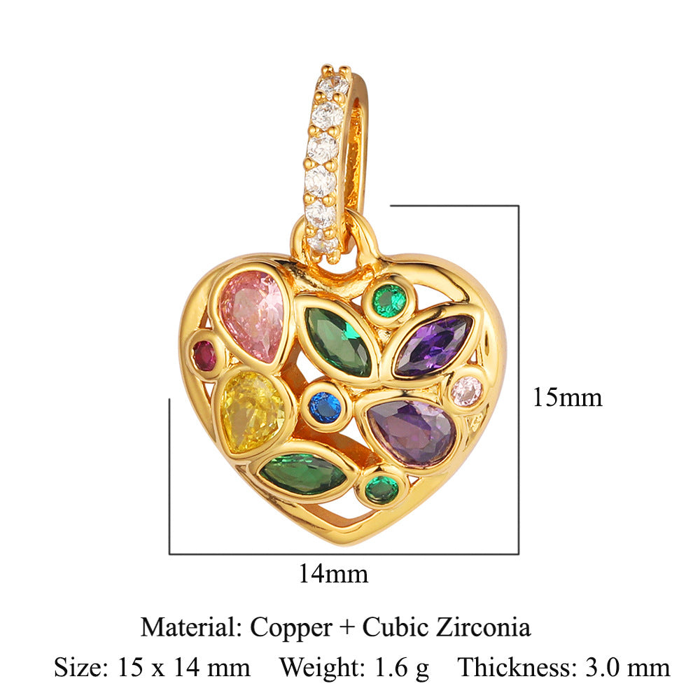 Copper zircon pendant peach heart owl DIY