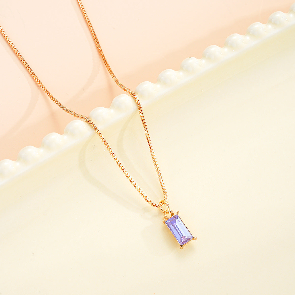 Square Zircon Gold Birthstone Necklace