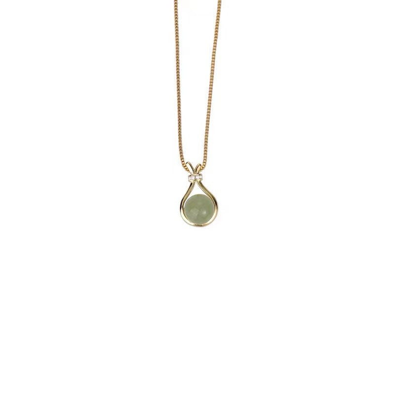 Women's Titanium Steel Collarbone Necklace with Imitation Hetian Jade Lucky Bag