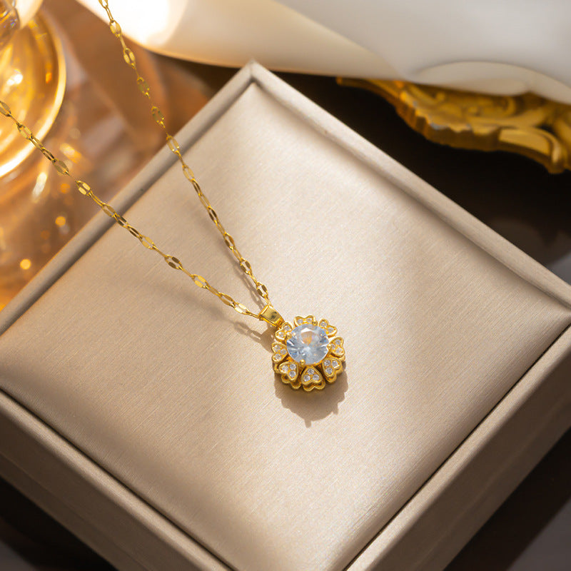 Colar com pingente de zircão giratório de coração em tom frio - Design de aço titânio de alta qualidade 