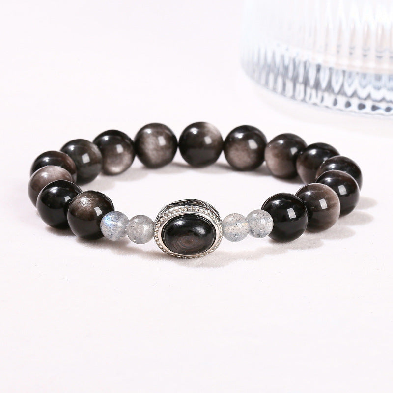 7A Natural Silver Obsidian Bead Bracelet