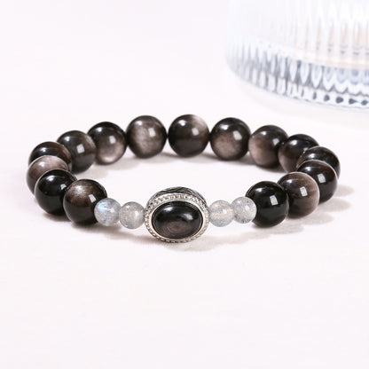 7A Natural Silver Obsidian Bead Bracelet