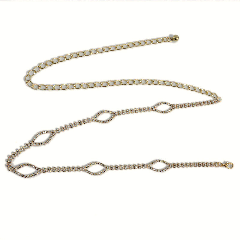 Double row rhinestone inlaid waist chain